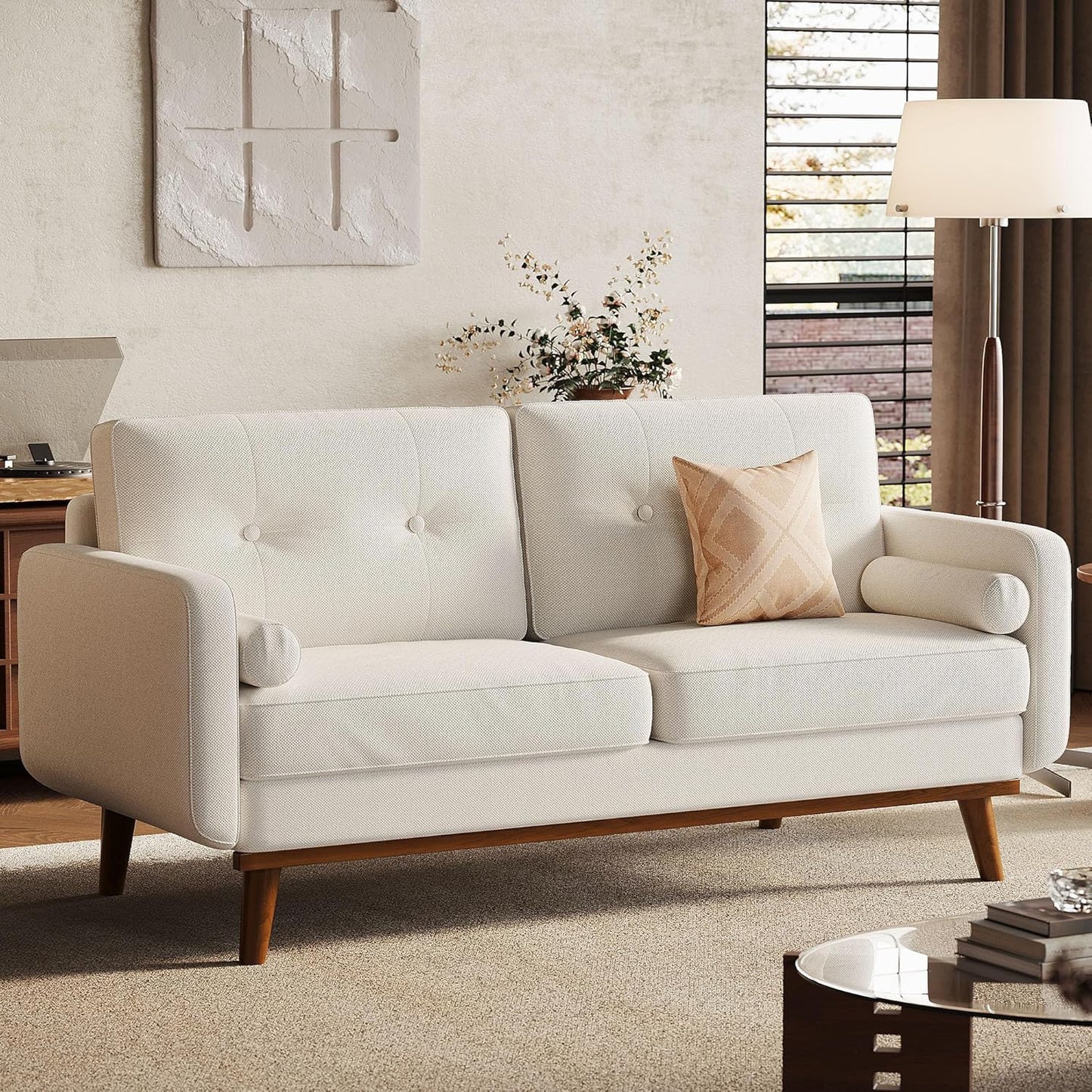 WhizMax 65-Inch Loveseat Sofa-3 Seater Deep Seat-Premium Linen Upholstery-For Living Room-Bedroom-Office