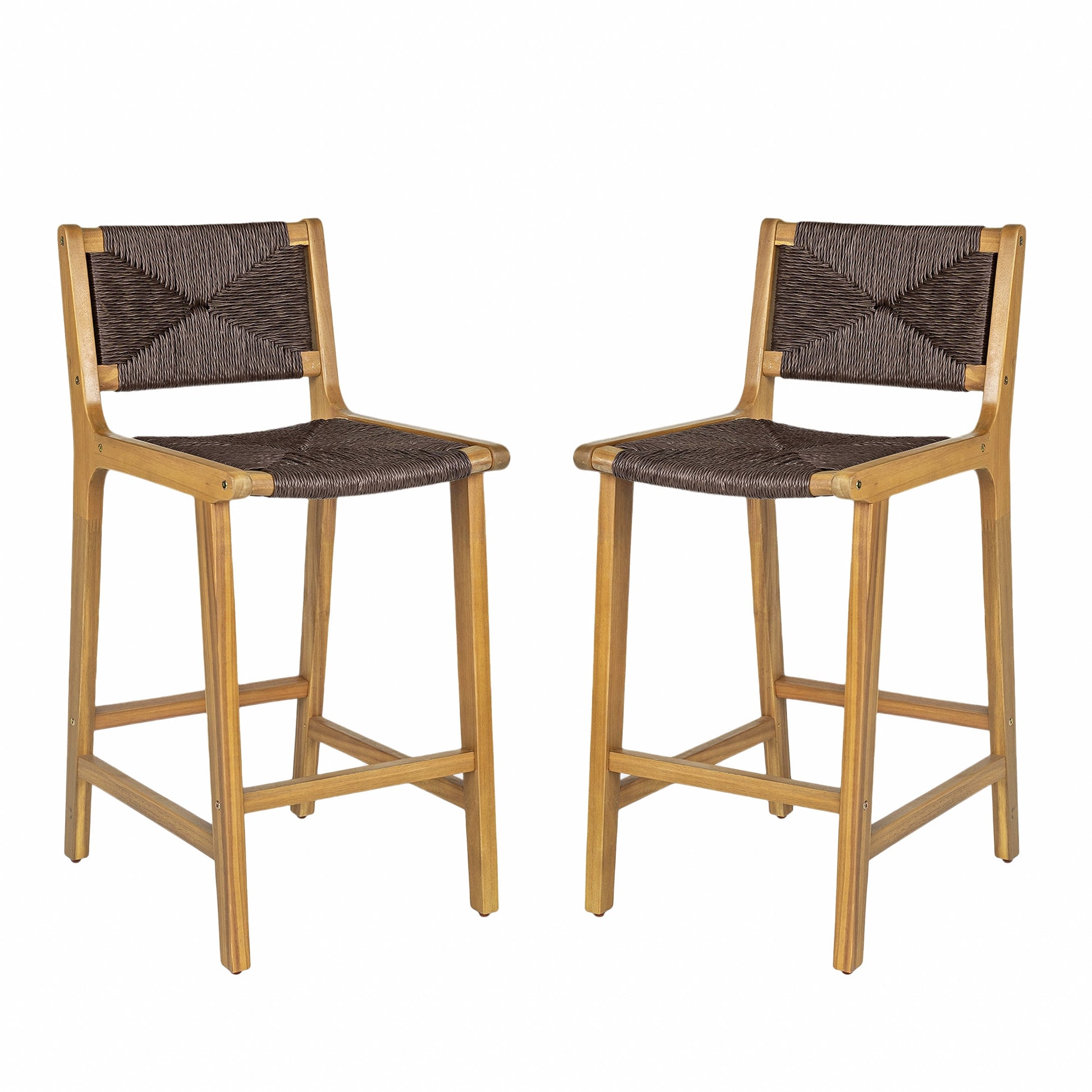 Christopher Knight Home Branner Acacia Wood Outdoor Barstool Set-Teak Finish+Dark Brown