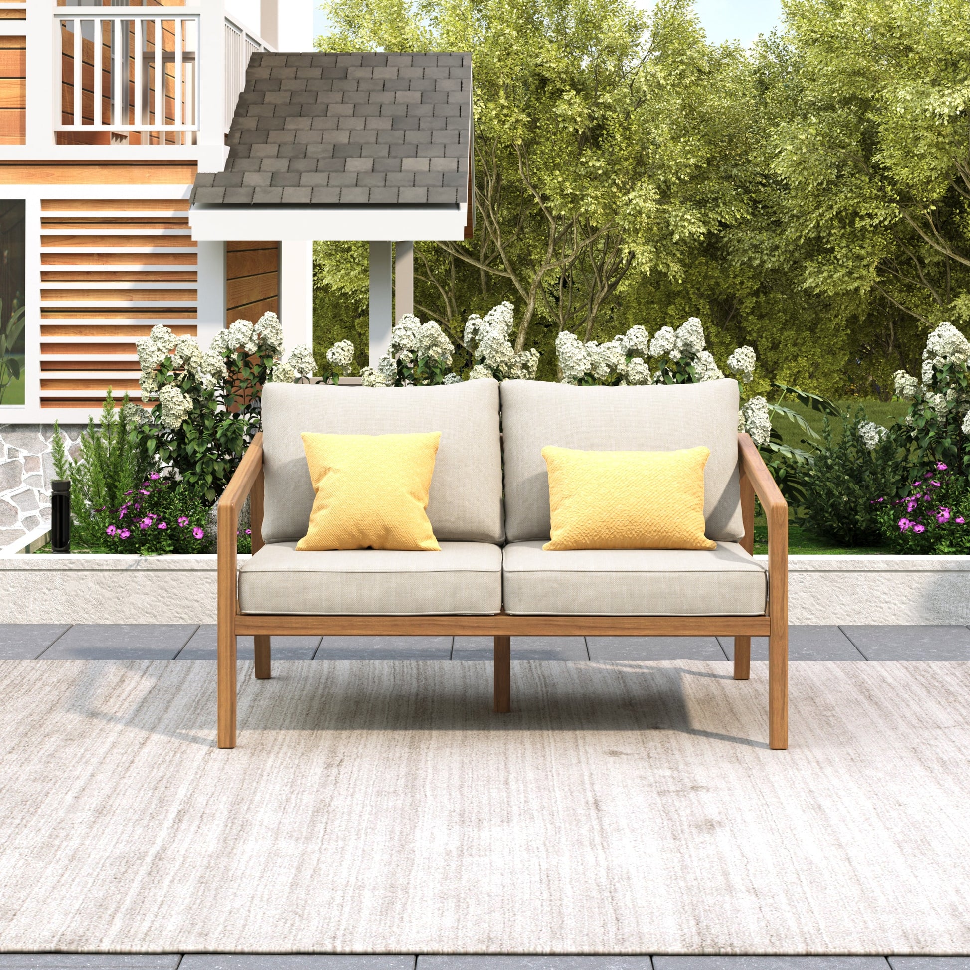 Christopher Knight Home Westin Outdoor Acacia Wood Chat Set-Teak+Beige
