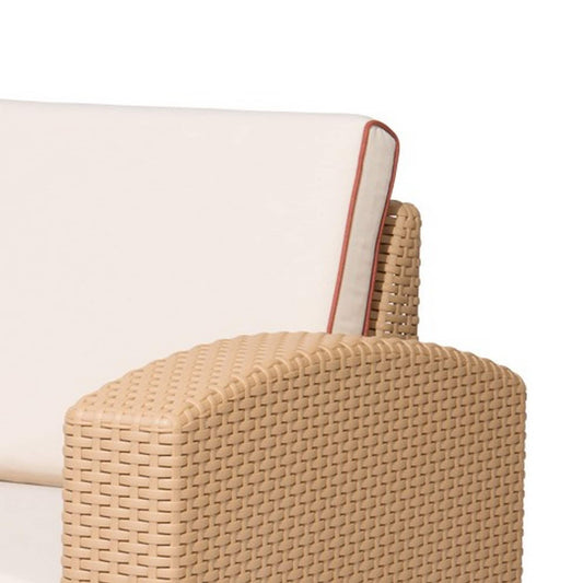 Lagoon Magnolia Rattan Tan Rattan Frame Stationary Conversation Chair with White Cushioned Seat