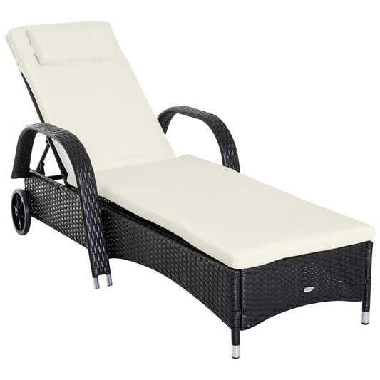 Siavonce Rattan Black Rattan Frame Stationary Chaise Lounge Chair with Woven Seat