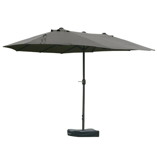 Siavonce 15-ft Steel Gray Crank Market Patio Umbrella with Base