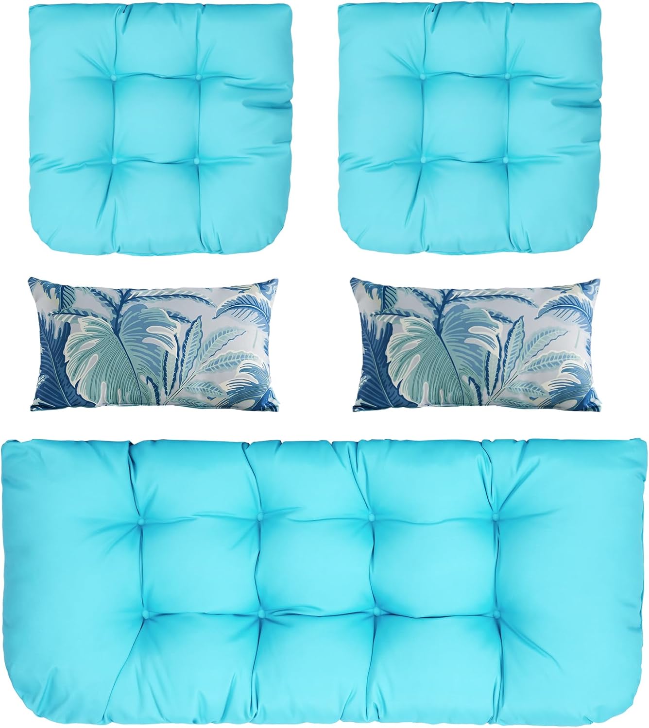 Artplan  Outdoor Cushions Loveseat All Weather Chair Cushions Bench Cushions Set of 5 Wicker Tufted Pillow for Patio Furniture