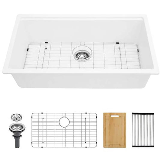 Forclover Undermount 33-in x 19-in Quartz Single bowl Workstation Kitchen Sink
