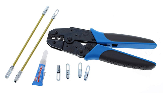 IDEAL Electrical 31-156 S-Class Fish Tape Replacement Kit - Field Application Kit w/ Crimpmaster Crimp Tool Frame, Die Set, Leaders, Zoom eyelets, Instant Adhesive, Small, Black