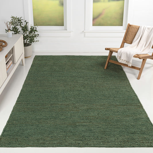 JONATHAN  Y NATURAL FIBER Griffin Rustic Farmhouse Woven 5 x 8 (ft) Flatweave Jute Green Rectangular Indoor Solid Coastal Spot Clean Only Pet Friendly Area rug
