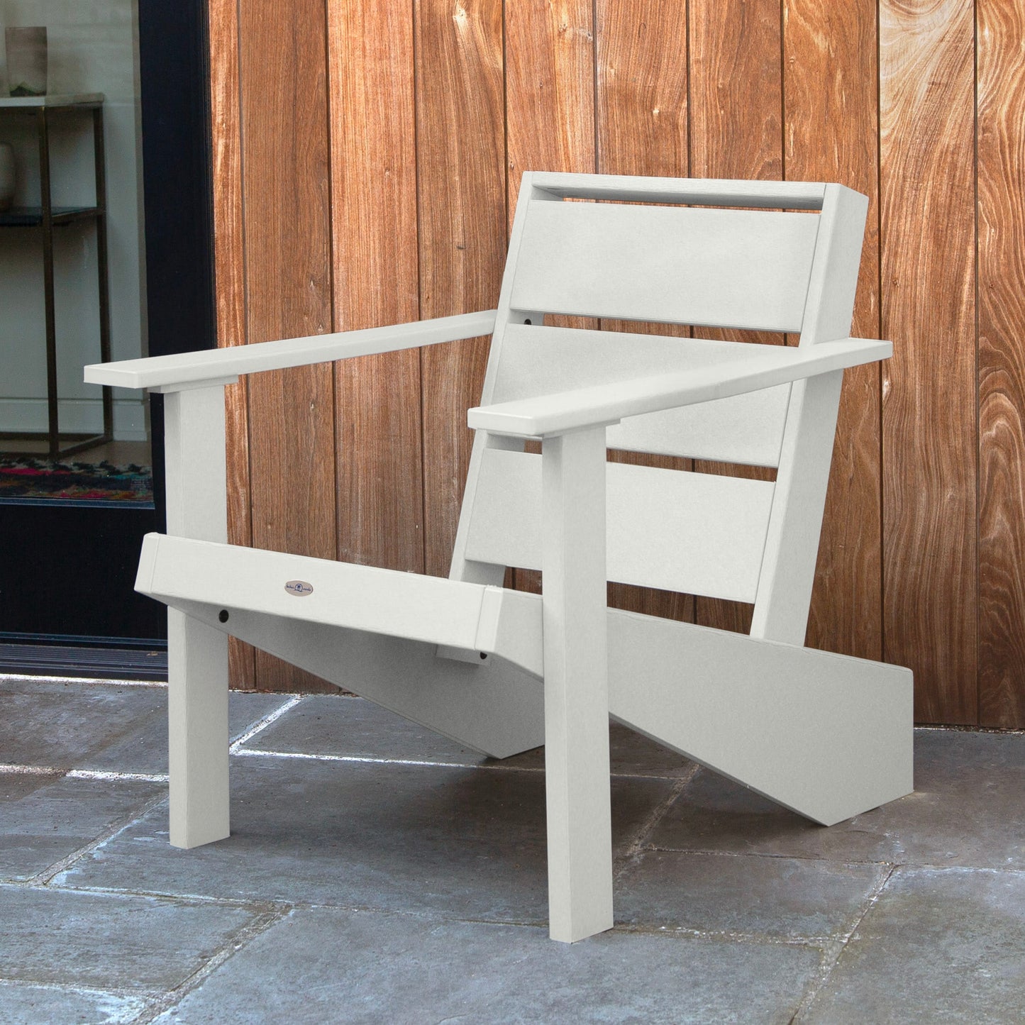 highwood Haven Coconut White HDPE Frame Stationary Adirondack Chair with Slat Seat