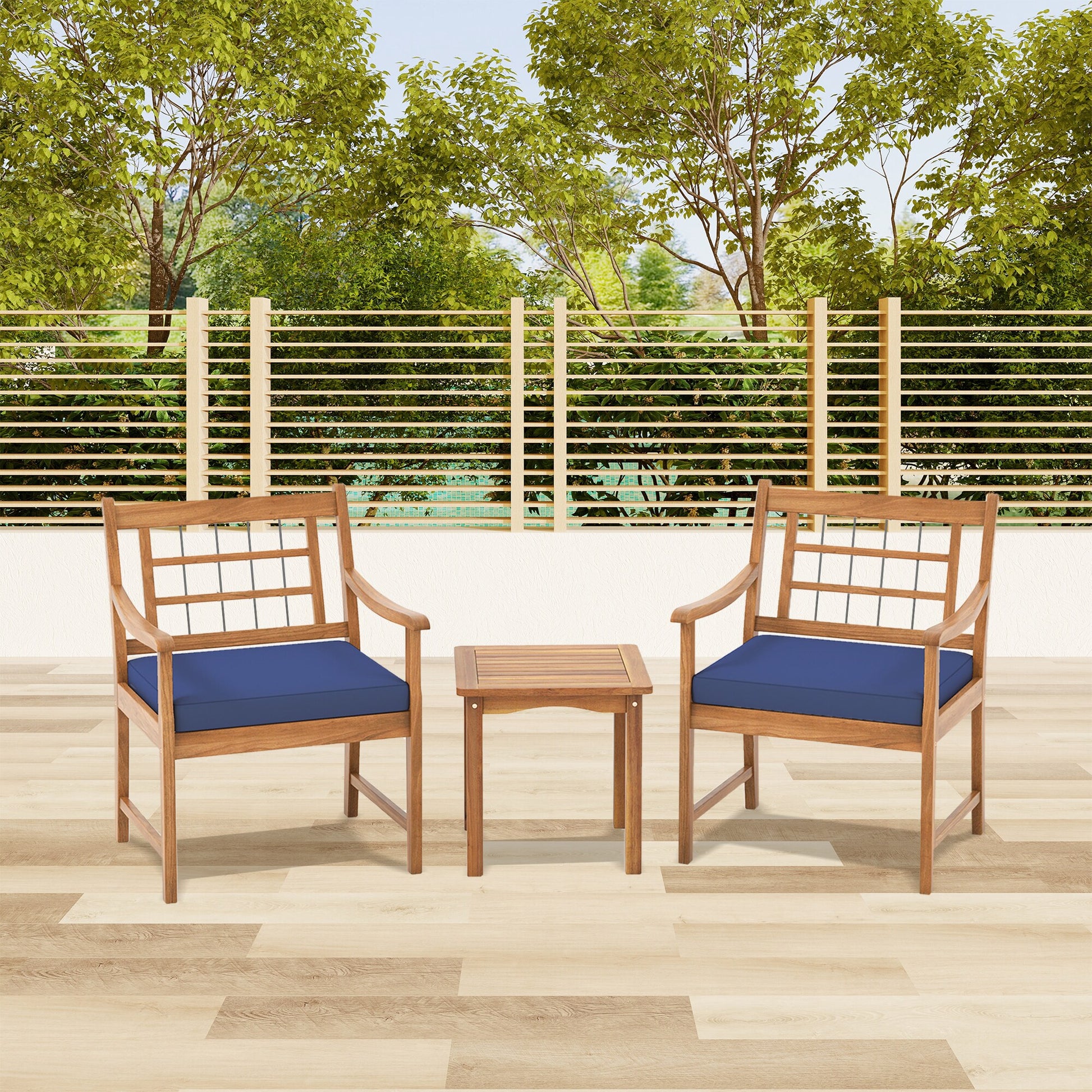 LIVIZA Jubilant 3 -Piece Patio Conversation Set with Blue Cushions