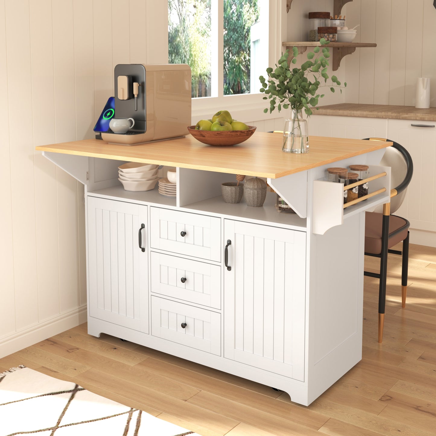 Runesay White MDF Base with MDF Rolling Kitchen Island ( 34-in x 55.75-in x 36.5-in )