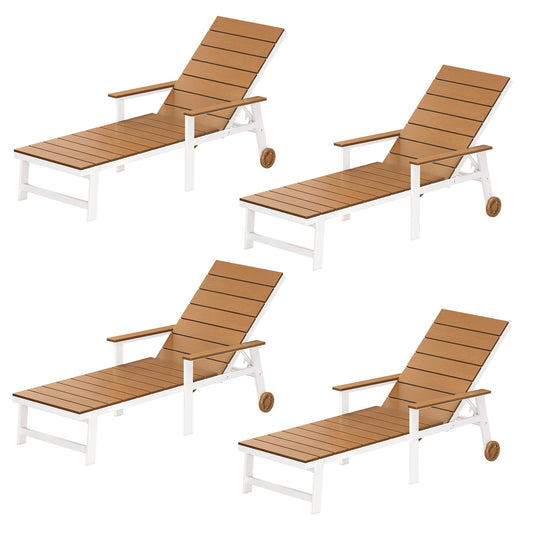 Yurevna Chaise lounge Set of 4 Teak HDPE Frame Stationary Chaise Lounge Chair with Slat Seat