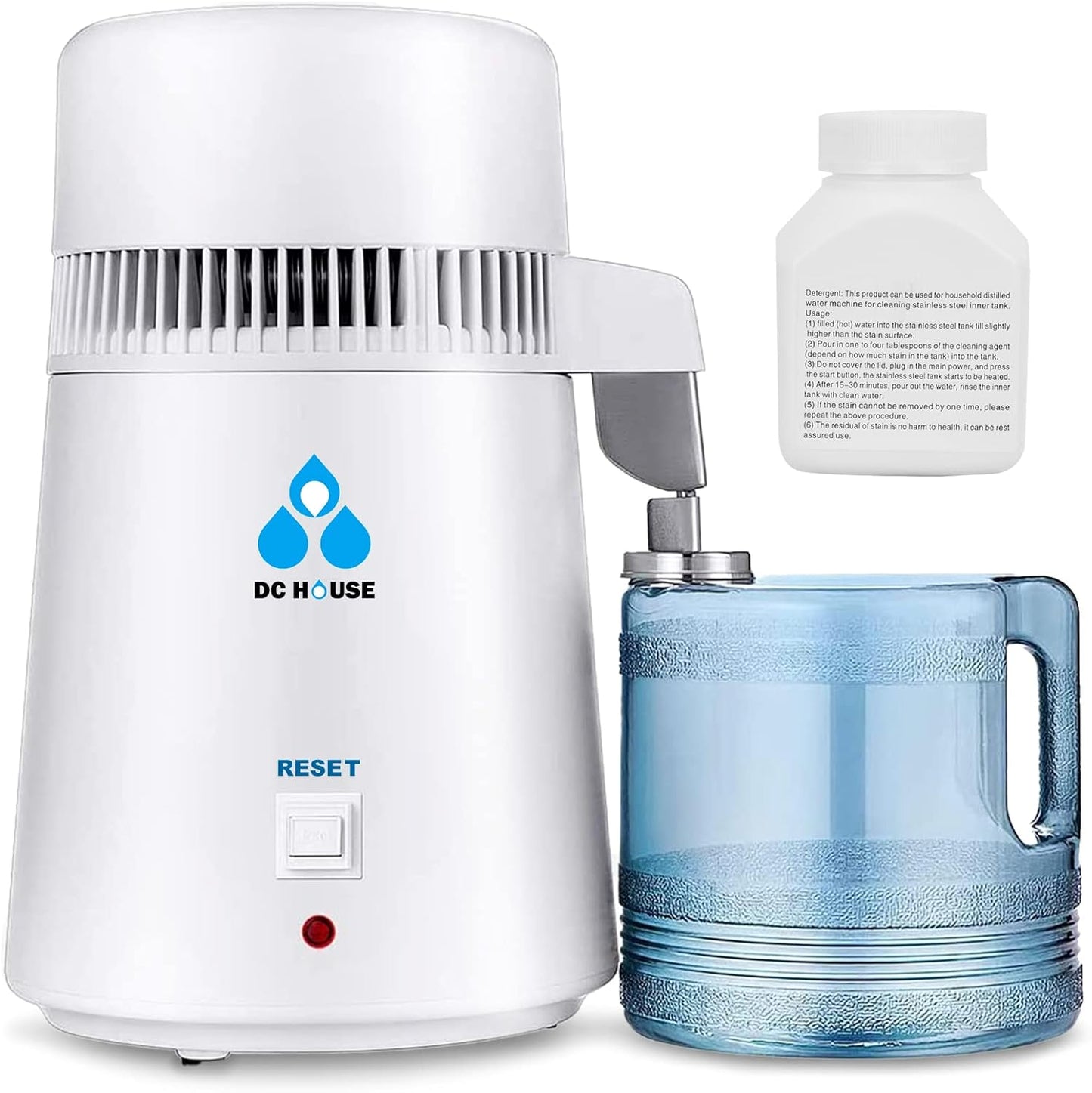 DC HOUSE 1 Gallon Water Distiller Machine, 750W 4L Pure Distilled Water Maker Machine for Home Countertop Table Desktop, Drinking Purifier for Home Kitchen CPAP Hmidifiers with Pastic Container