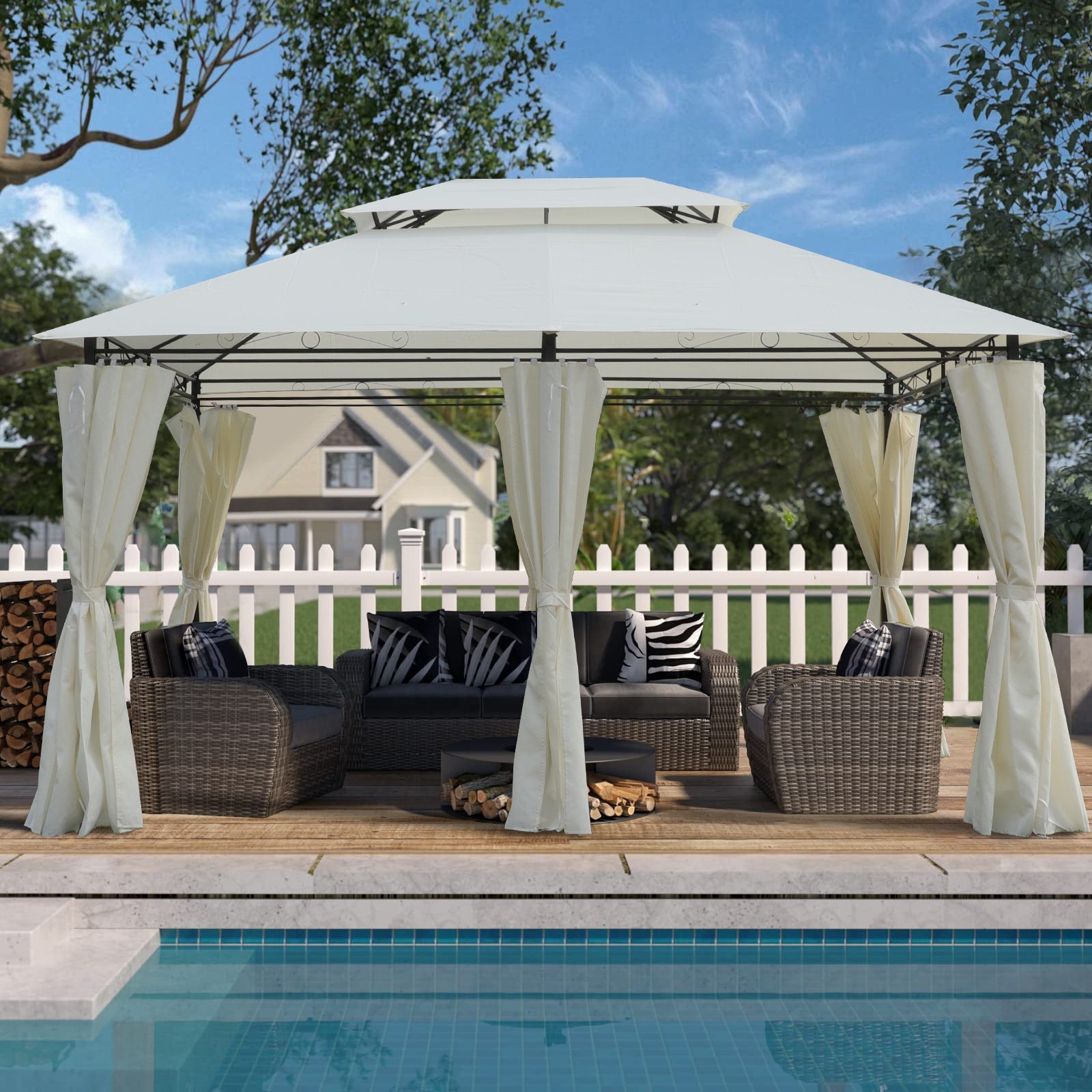 Lycvki 10-ft x 13-ft Patio Gazebo Canopy Tent White Gazebo with Soft Top Roof (Screen Included)