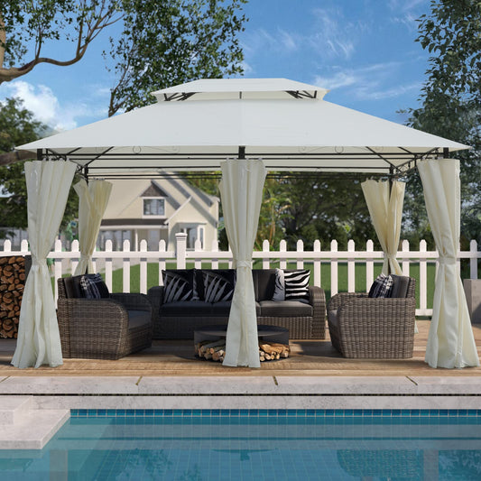Lycvki 10-ft x 13-ft Patio Gazebo Canopy Tent White Gazebo with Soft Top Roof (Screen Included)