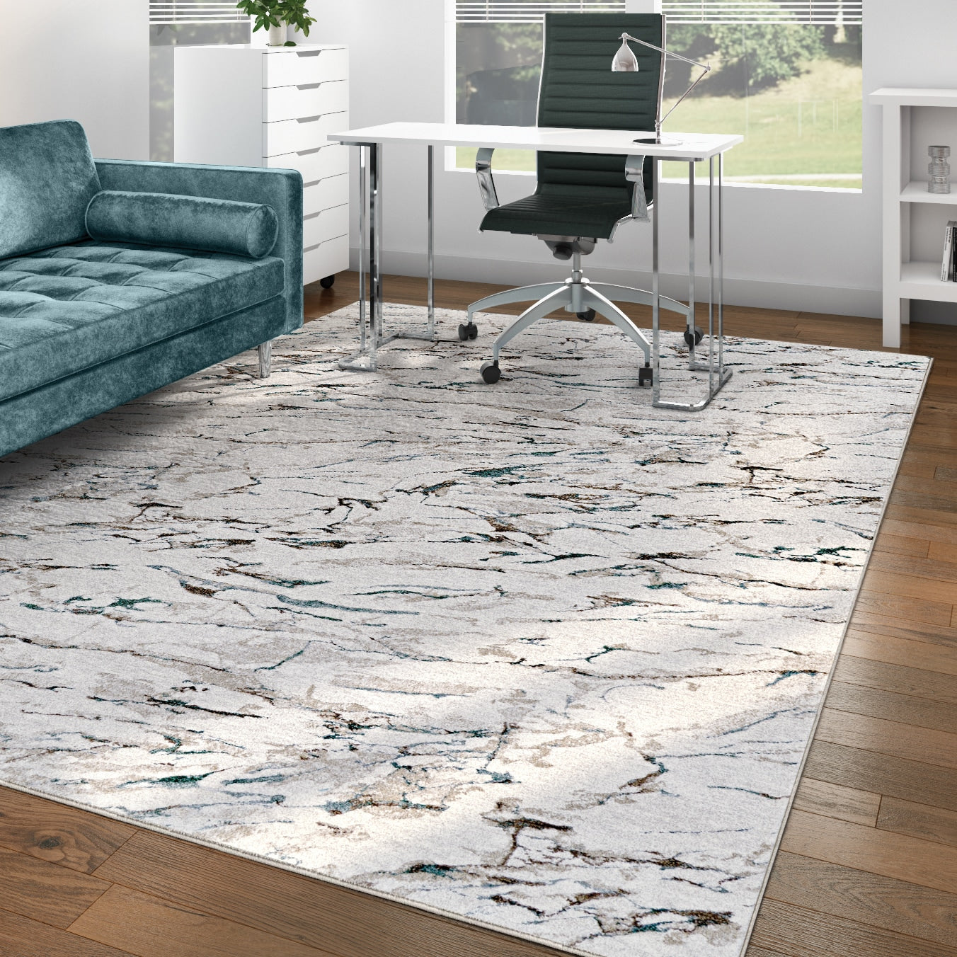 Couristan Sonnet 5 x 8 (ft) Loomed Polyester/Polypropylene Powder Blue-Ivory Rectangular Indoor Abstract Not Washable Area rug