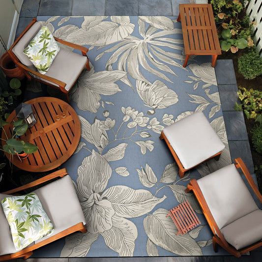 Couristan Dolce 8 x 11 (ft) Flatweave Polypropylene Ice Rectangular Indoor/Outdoor Floral/Botanical House Wahable Pet Friendly Area rug