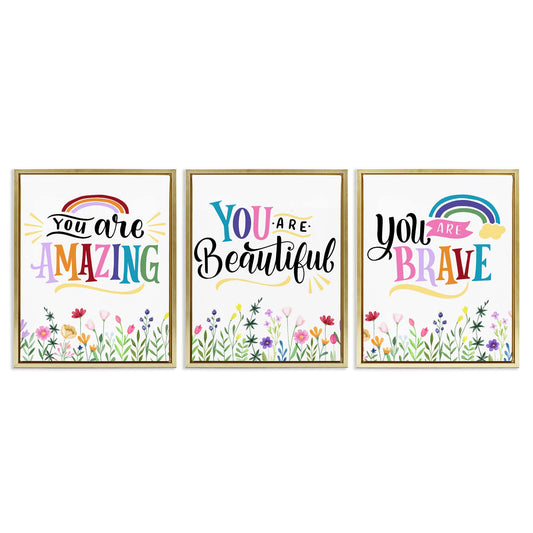 Stupell Industries  Confidence Sentiments with Florals 3pc Floating Frame Set Design by Kim Allen