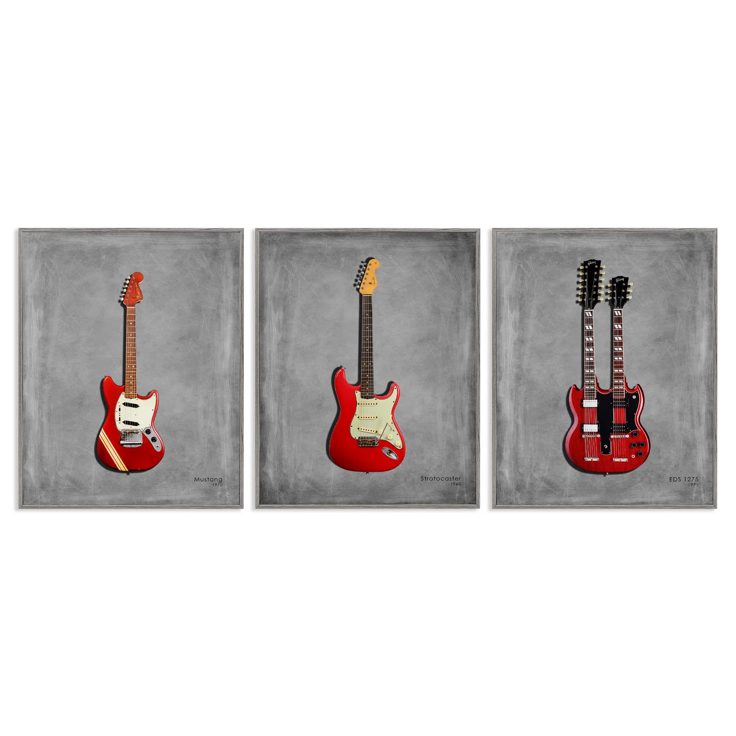 Stupell Industries  Red Guitars Collection 3pc Framed Giclee Set Design by Mark Rogan