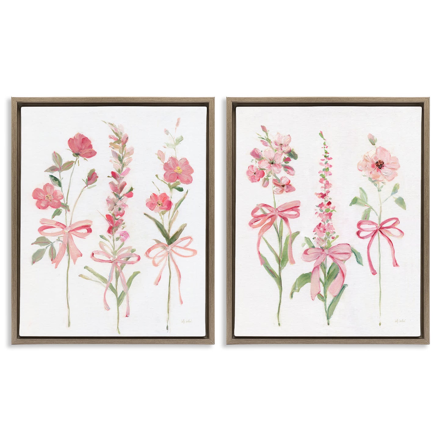 Stupell Industries  Soft Fresh Pastel Sprigs 2 Piece Brown Framed Floater Canvas Set By Sally Swatland 31 x 25