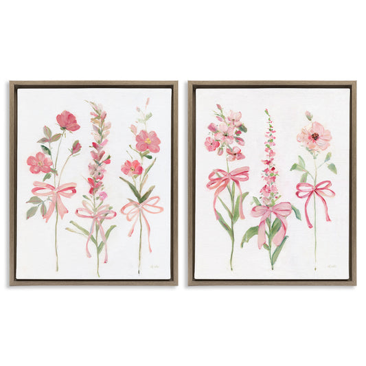 Stupell Industries  Soft Fresh Pastel Sprigs 2 Piece Brown Framed Floater Canvas Set By Sally Swatland 31 x 25