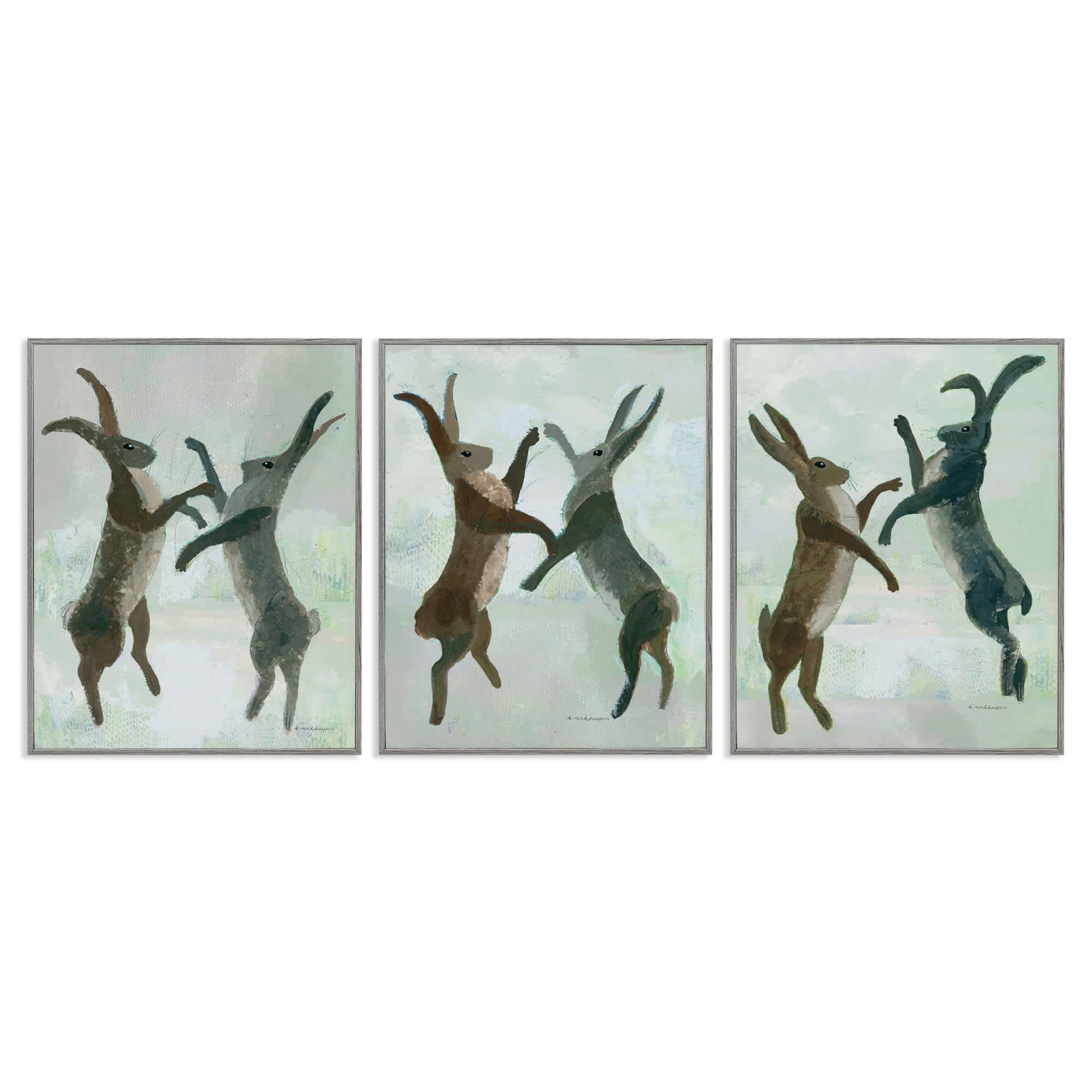 Stupell Industries  Battling Hares in Neutral Tones 3pc Framed Giclee Set Design by Kay Widdowson