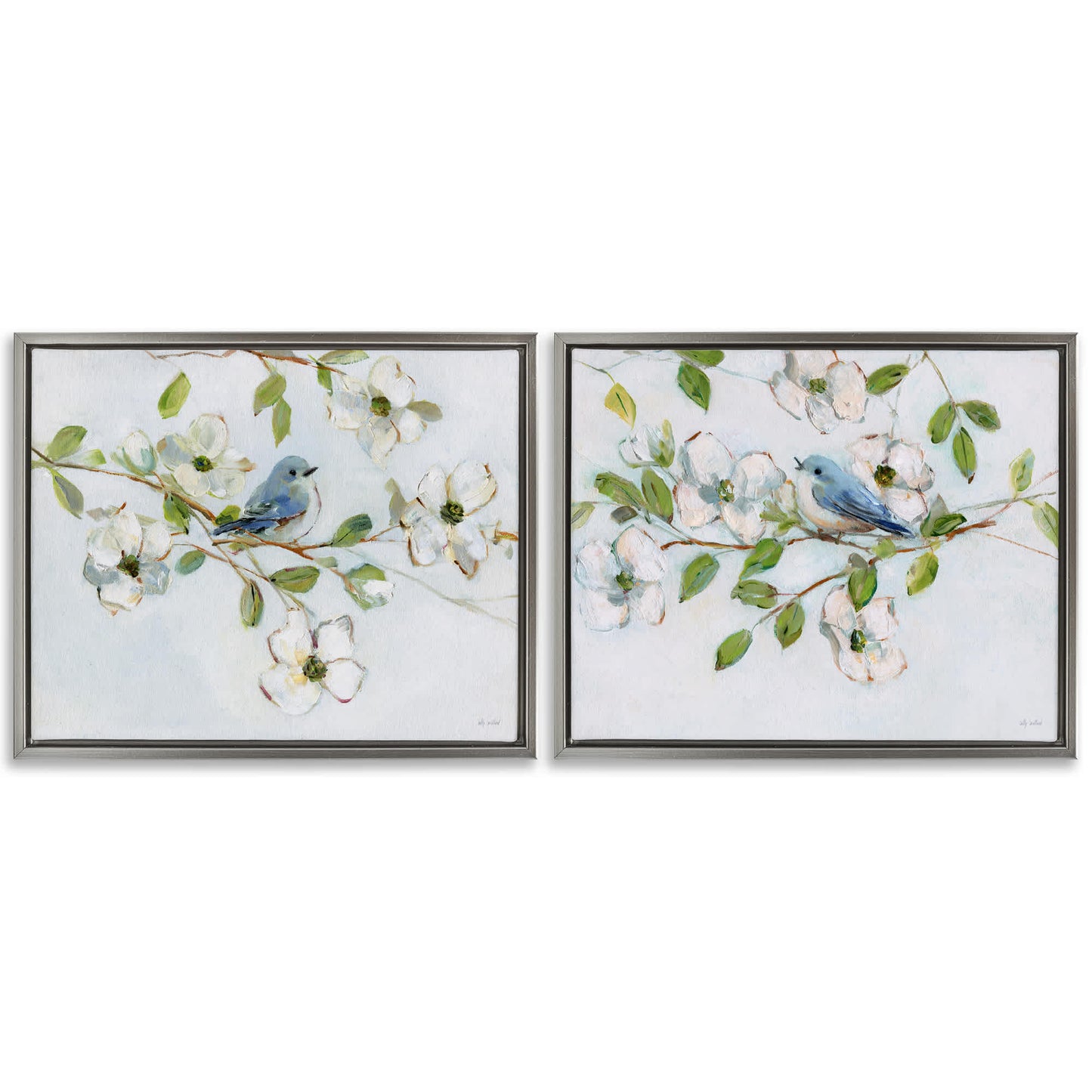 Stupell Industries  Perched Bluebirds on Branch 2 Piece Gray Framed Floater Canvas Set By Sally Swatland 31 x 25