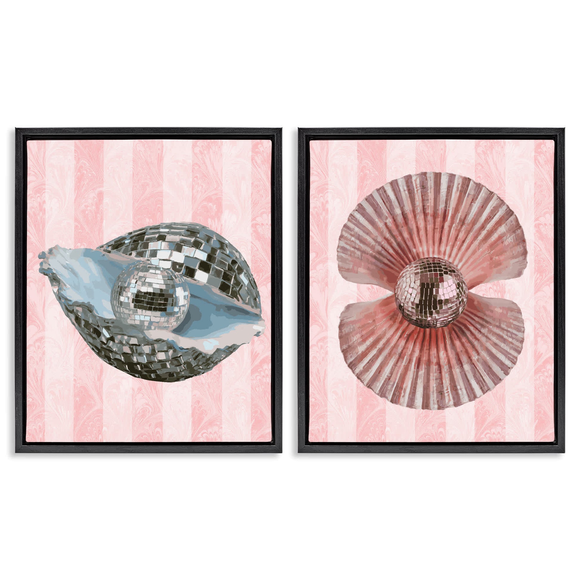 Stupell Industries  Pastel Disco Ball Sea Life 2 Piece Black Framed Floater Canvas Set By Lil' Rue 31 x 25