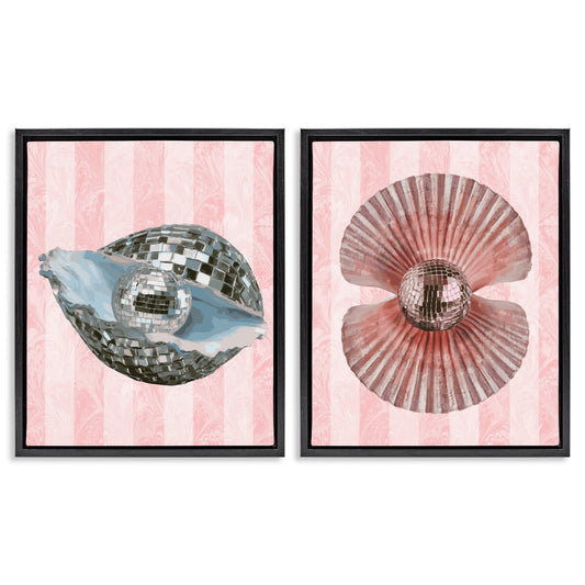 Stupell Industries  Pastel Disco Ball Sea Life 2 Piece Black Framed Floater Canvas Set By Lil' Rue 31 x 25