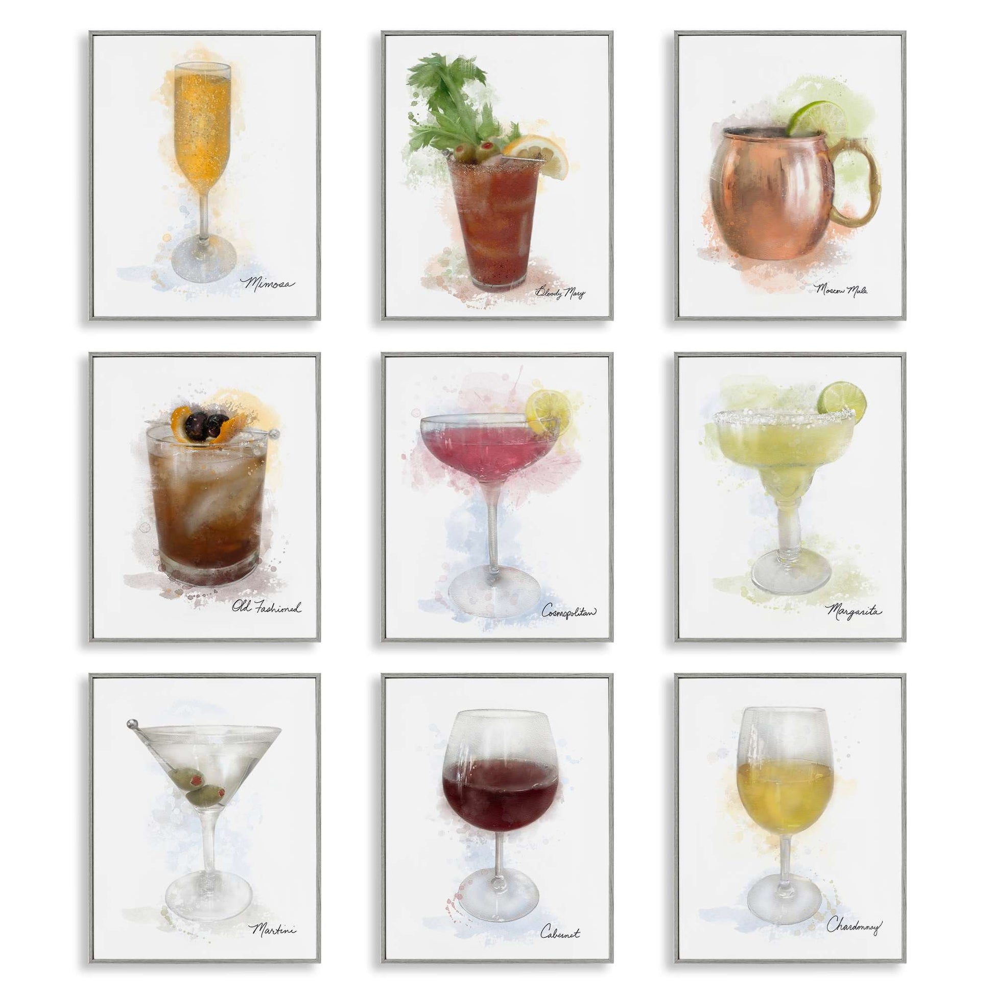Stupell Industries  Modern Muted Cocktail Drinks 9pc Framed Giclee Set Design by Matthew Piotrowicz