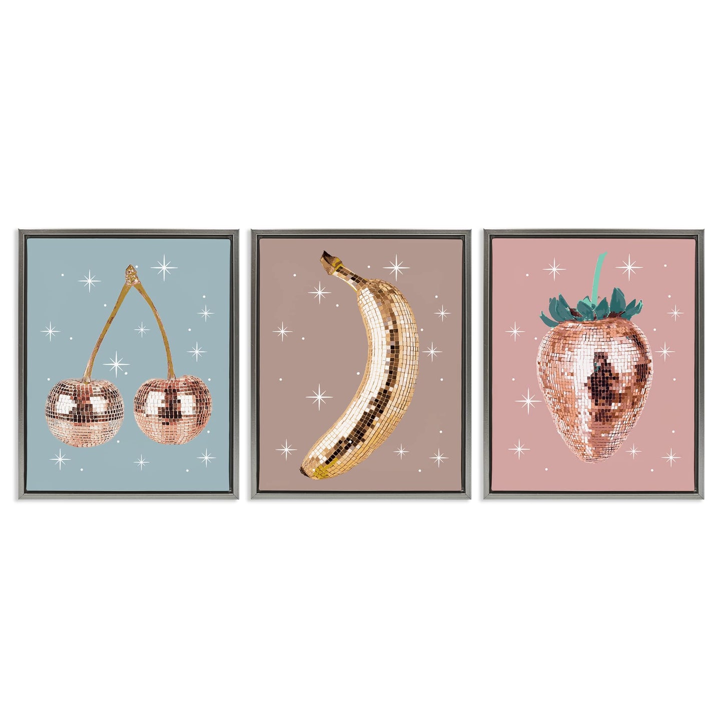 Stupell Industries  Glam Disco Fruits 3pc Floating Frame Set Design by Lil' Rue