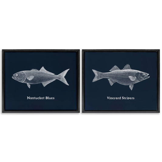Stupell Industries  Harbor Fish Phrases 2 Piece Black Framed Floater Canvas Set By Phillipa Katz 31 x 25