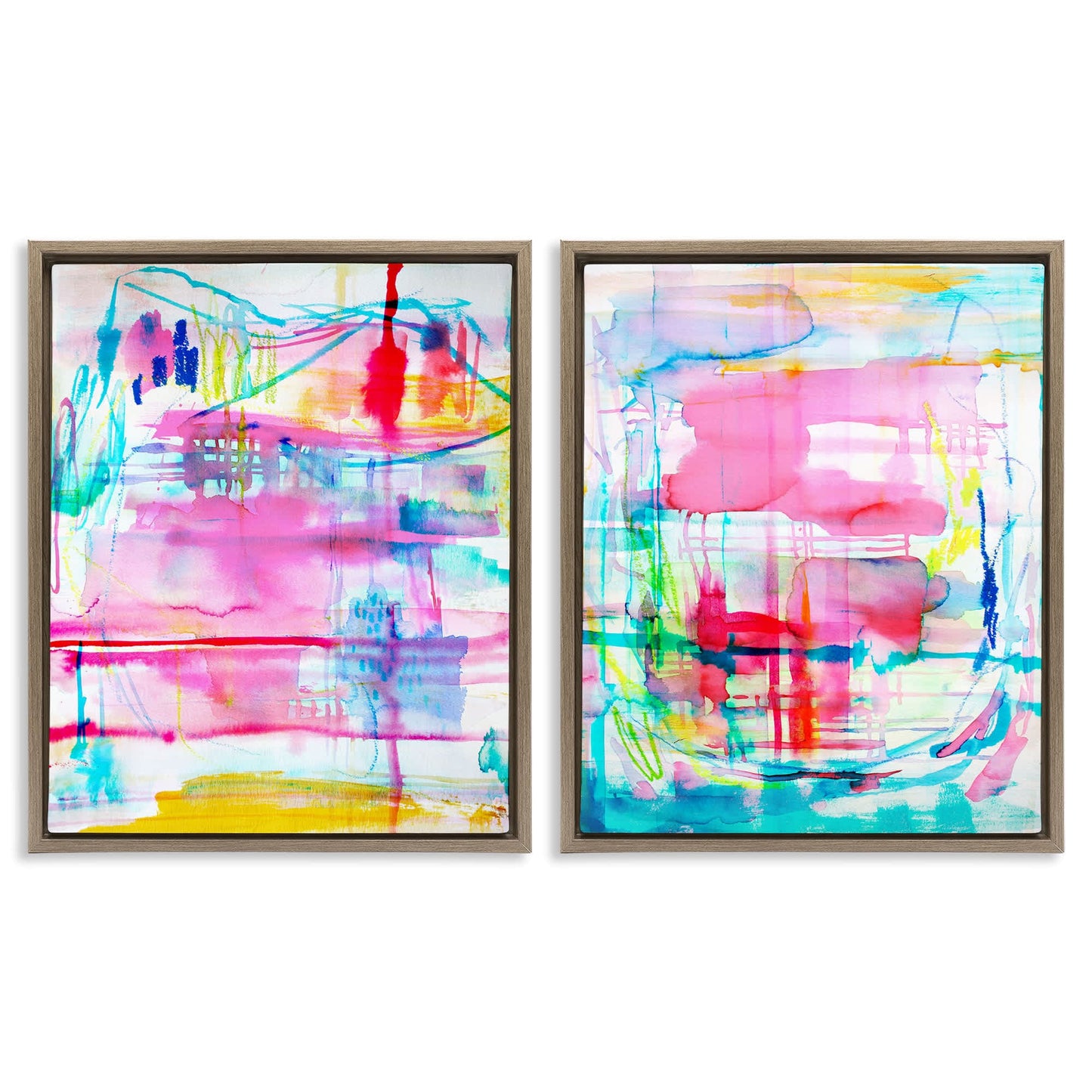 Stupell Industries  Vibrant Chaos Abstractions 2 Piece Brown Framed Floater Canvas Set By Gemma Bardot 31 x 25