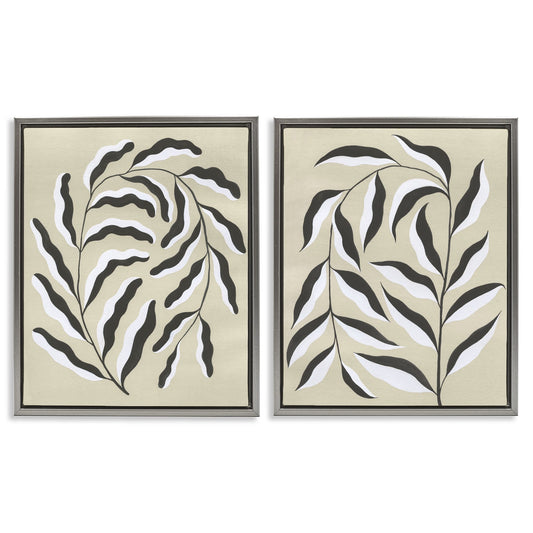 Stupell Industries  Midcentury Mod Botanicals 2 Piece Gray Framed Floater Canvas Set By Grace Popp 31 x 25