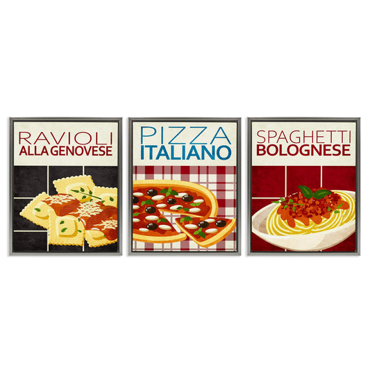 Stupell Industries  Classic Italian Pasta Meals 3pc Floating Frame Set Design by Kim Allen