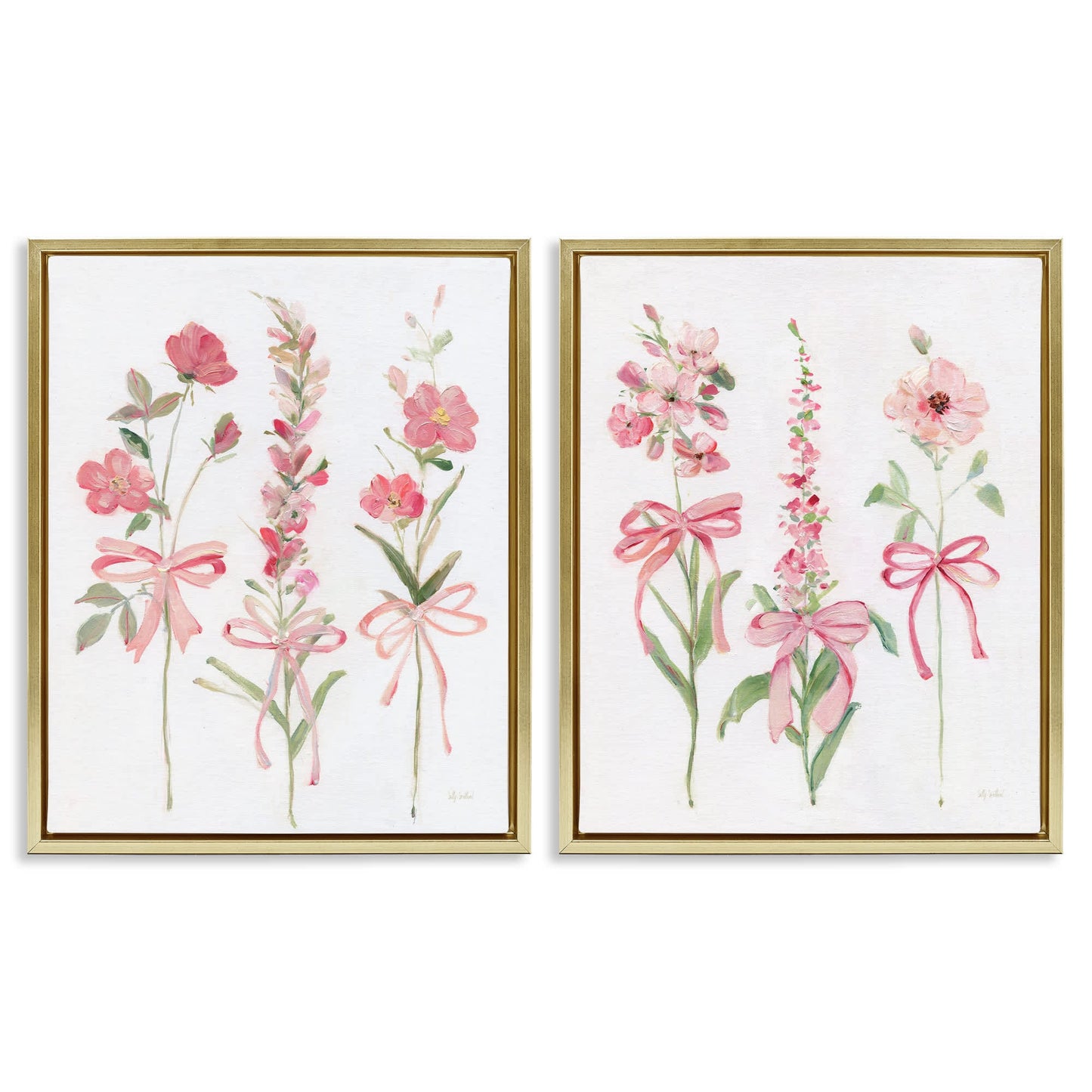 Stupell Industries  Soft Fresh Pastel Sprigs 2 Piece Gold Framed Floater Canvas Set By Sally Swatland 31 x 25
