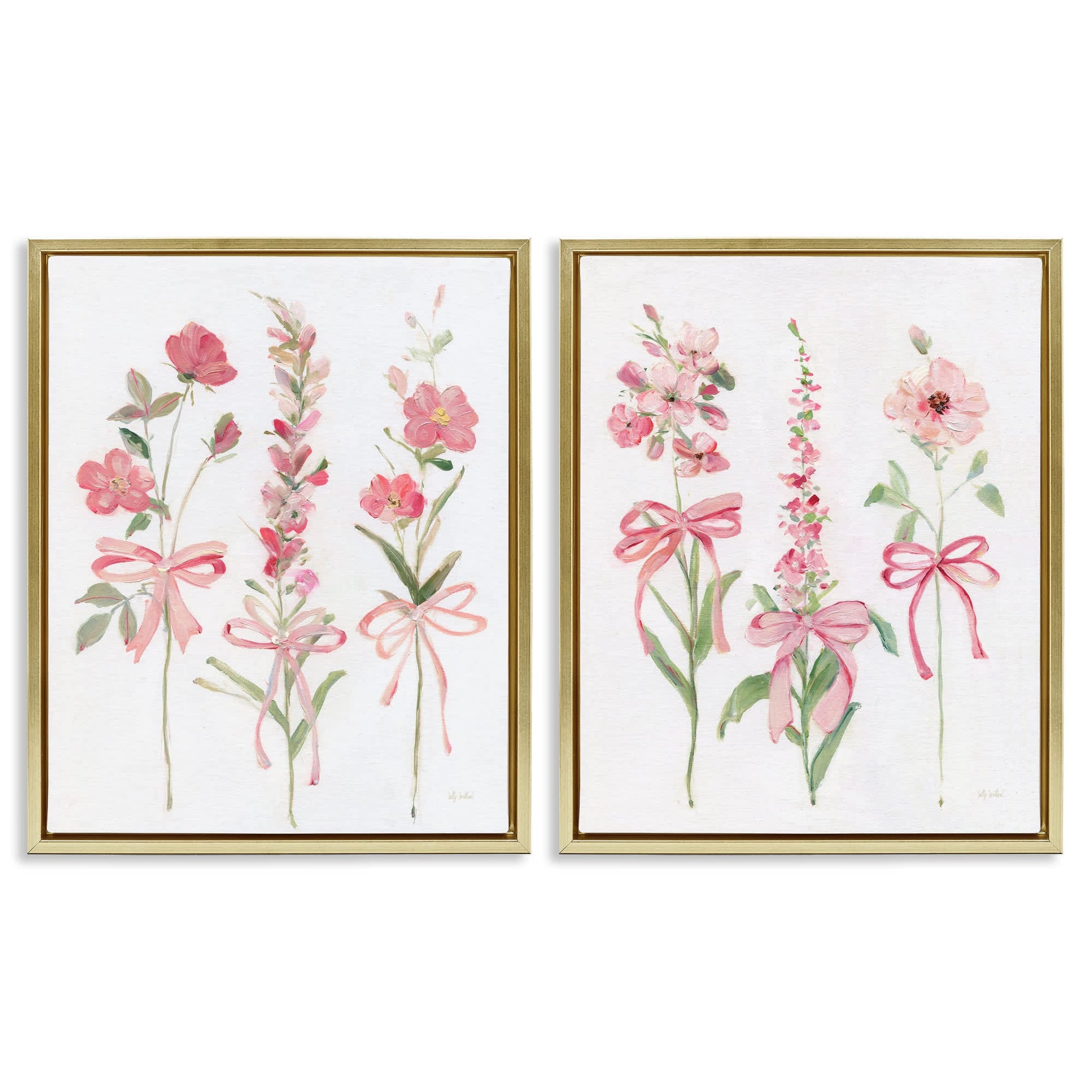 Stupell Industries  Soft Fresh Pastel Sprigs 2 Piece Gold Framed Floater Canvas Set By Sally Swatland 31 x 25