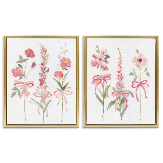 Stupell Industries  Soft Fresh Pastel Sprigs 2 Piece Gold Framed Floater Canvas Set By Sally Swatland 31 x 25