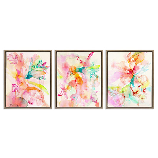 Stupell Industries  Abstract Florals and Paint Drip 3pc Floating Frame Set Design by Gemma Bardot