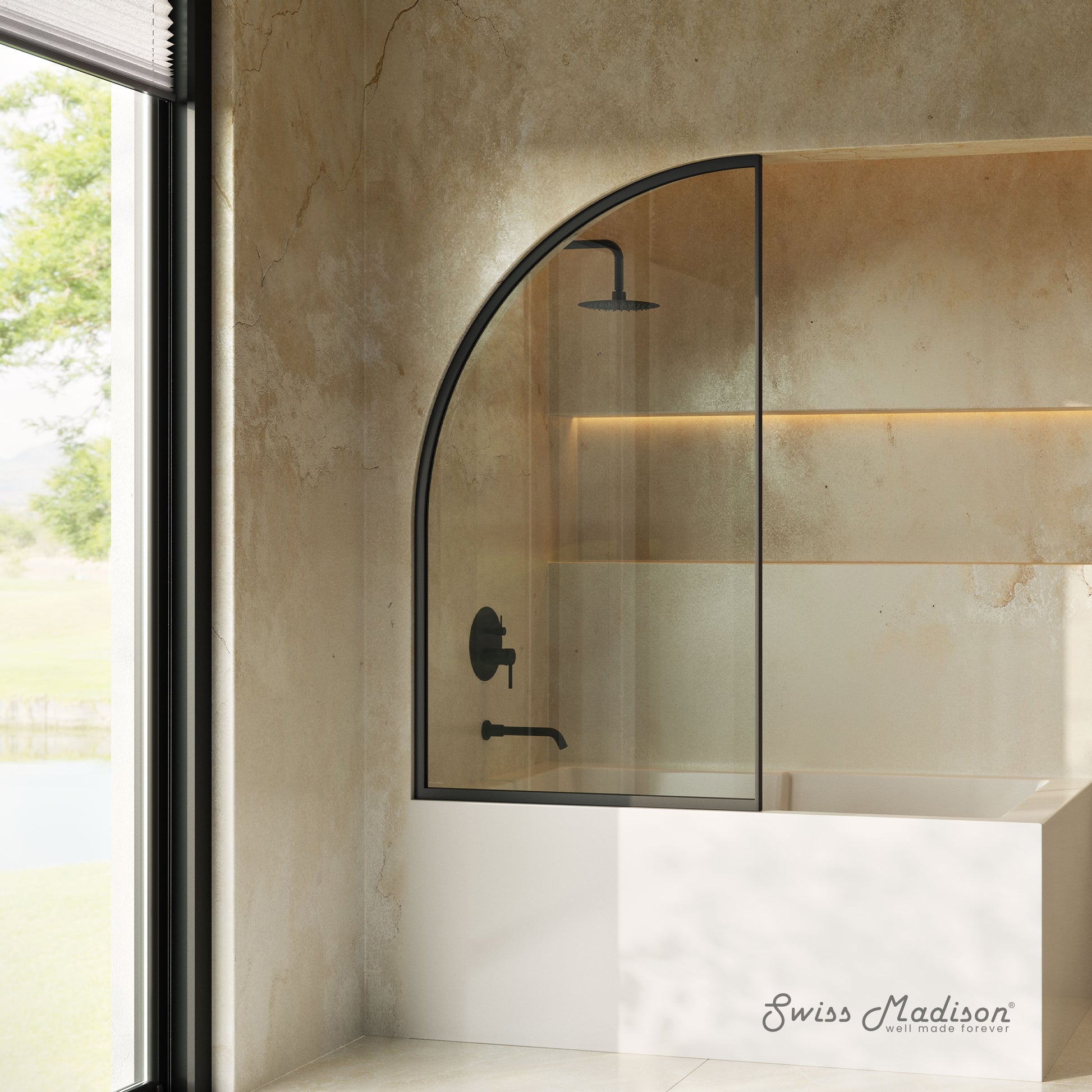 Swiss Madison Luino Matte Black 34-in W x 58-in H Framed Fixed Bathtub Door