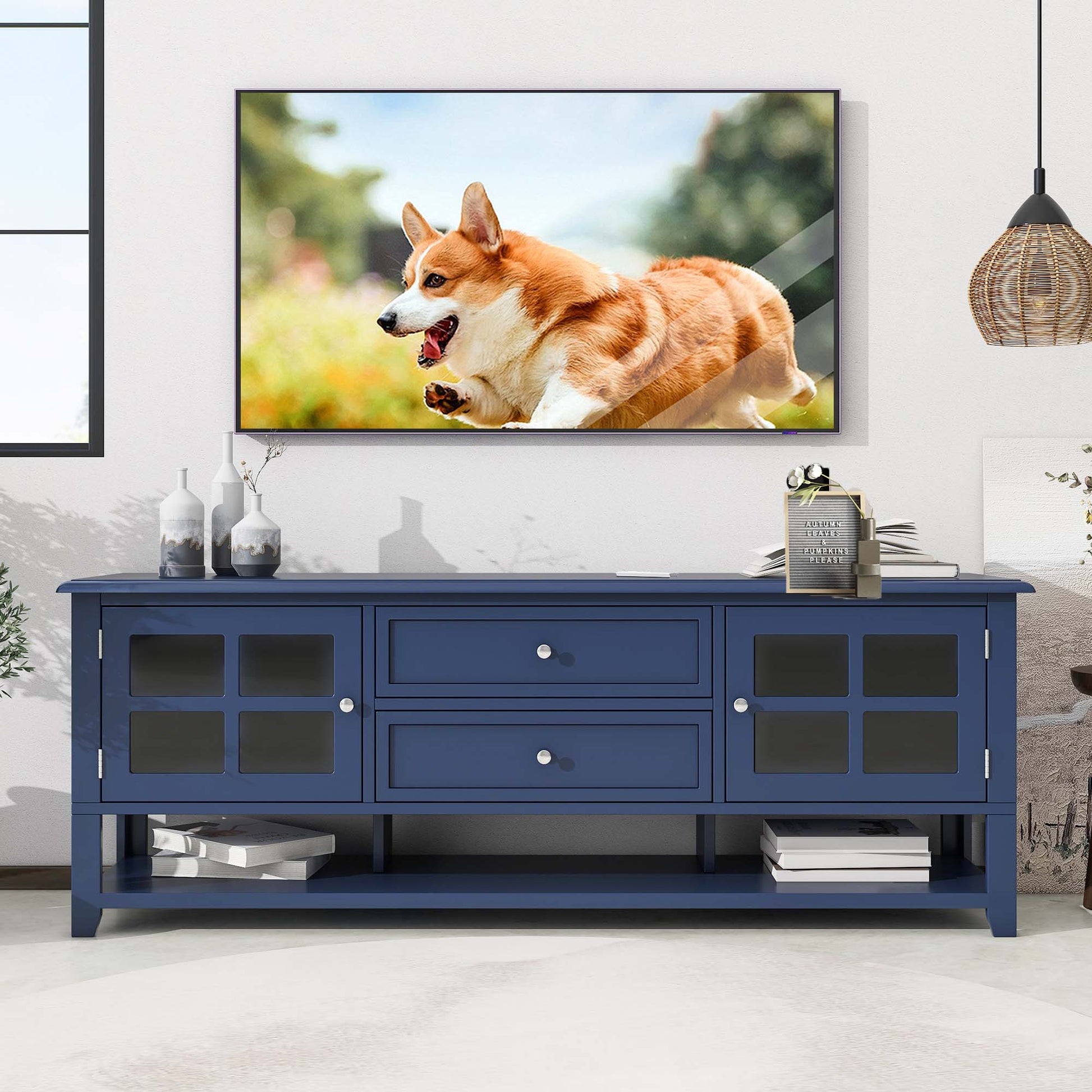 Fun Orange TV Stand Modern/Contemporary Blue 59.1-in W TV cabinet ( Accommodates TVs up to 60-in )