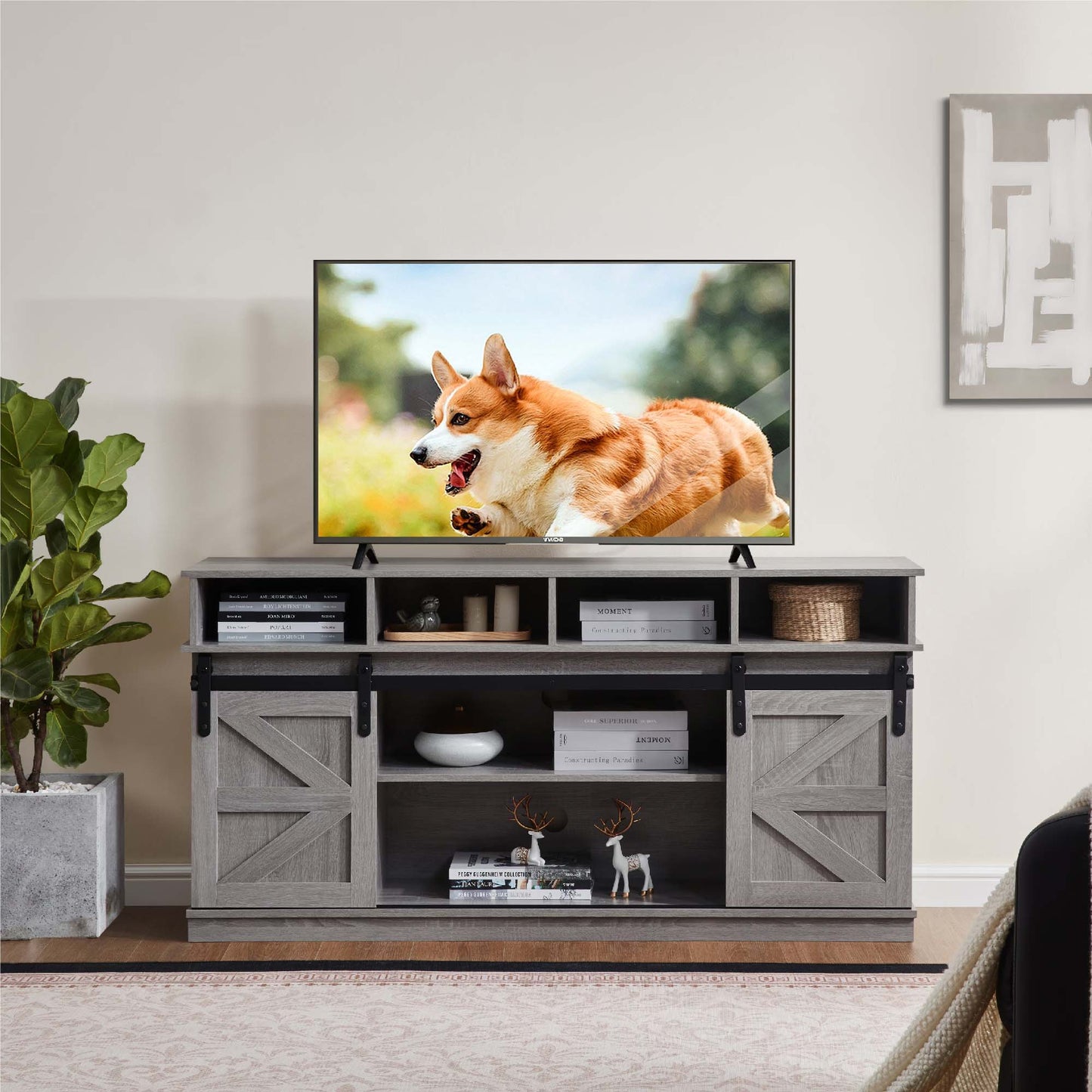 Fun Orange TV Stand Farmhouse/Rustic Gray 58-in W TV cabinet ( Accommodates TVs up to 65-in )