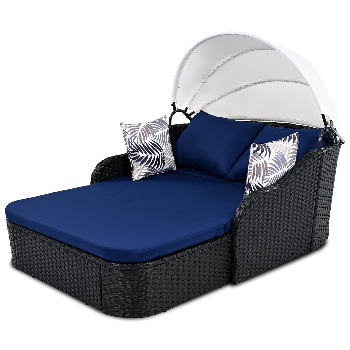 Nestfair Patio Furniture Wicker Outdoor Daybed with Blue Cushions and Wicker Frame