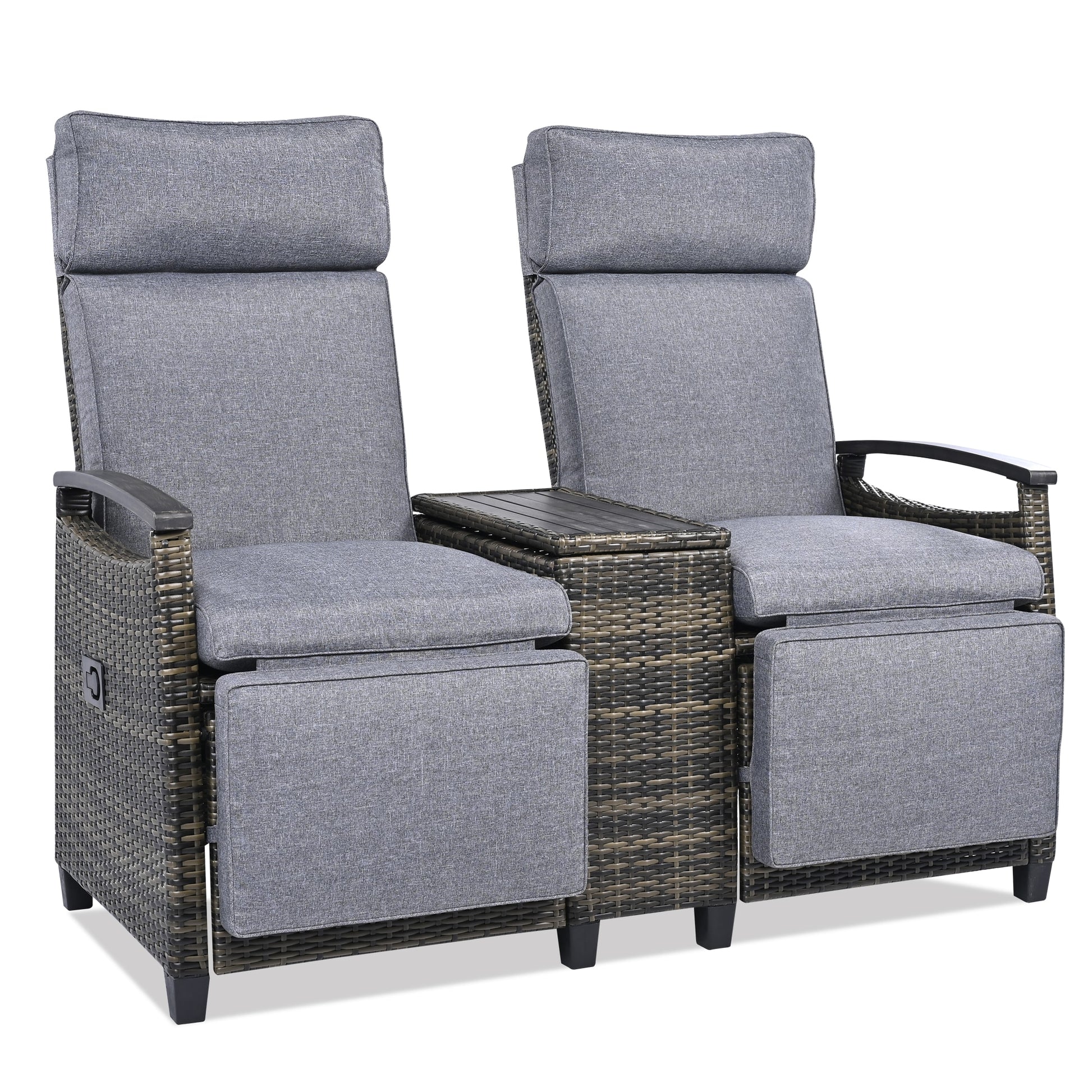 Nestfair Patio Furniture Set of 2 Wicker Brown Wicker Frame Stationary Recliner Chair with Gray Cushioned Seat