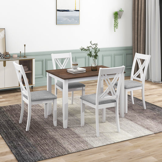 ModernLuxe Rustic Minimalist Wood 5 Piece Dining Table Set with 4 Back Chairs for Small PlacesWhite