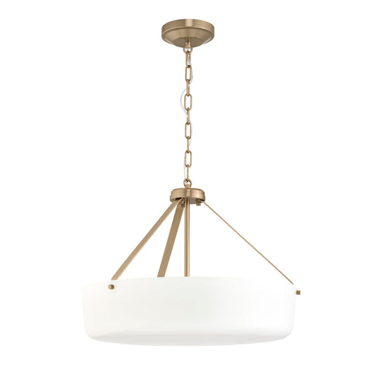 Progress Lighting Lieon 3 -Light Champagne Bronze Transitional White glass Glass Drum Medium Indoor Hanging Convertible pendant/Semi-flush Light