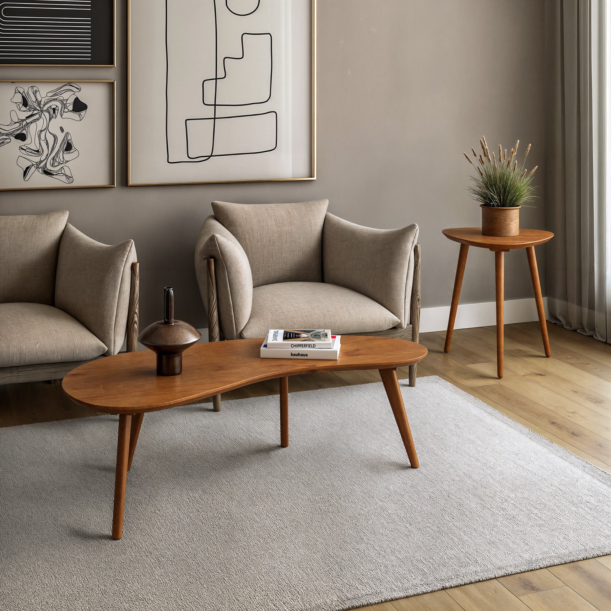 Camaflexi Midcentury Half-round Wood Castanho Pine 23-in W x 15-in H Coffee Table