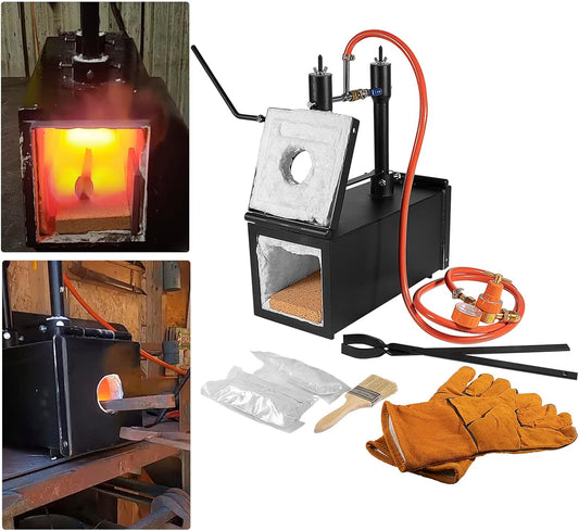 2700F/1482°C Propane Knife Forge, With Dual Burners Portable Propane Forge with Two Durable Doors,Large Capacity Farrier Forge, Square Propane Burner Forge for Knife and Tool Making