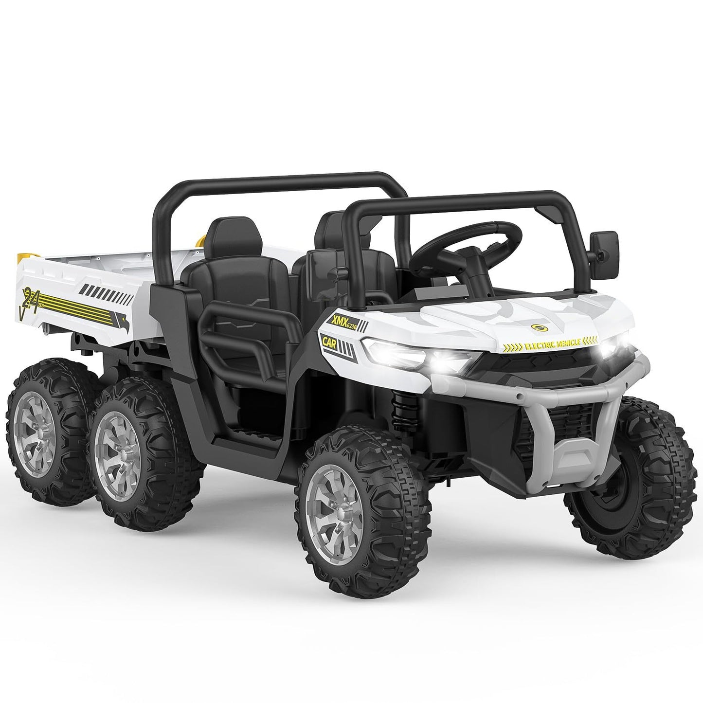 WhizMax 24V Electric Ride-On Dump Truck-2-Seater 4WD 6 Wheels With Dump Bed-Remote Control-ASTM Certified-White