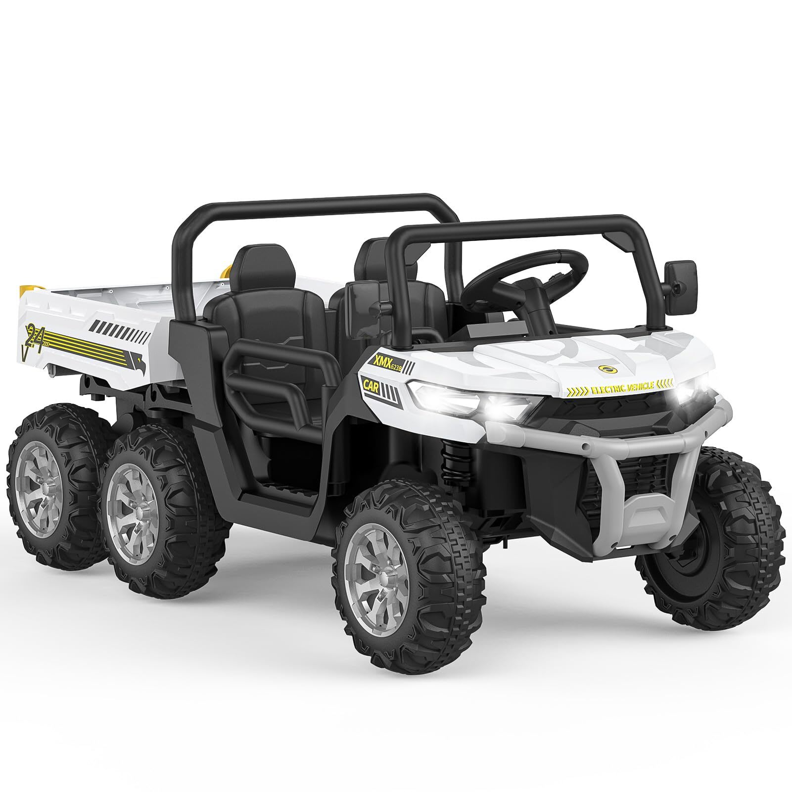 WhizMax 24V Electric Ride-On Dump Truck-2-Seater 4WD 6 Wheels With Dump Bed-Remote Control-ASTM Certified-White