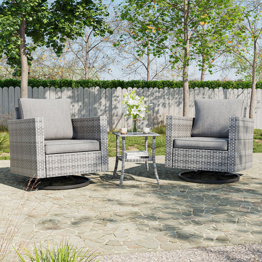 ACEGOSES Skytop 3 -Piece Wicker Patio Conversation Set with Gray Cushions