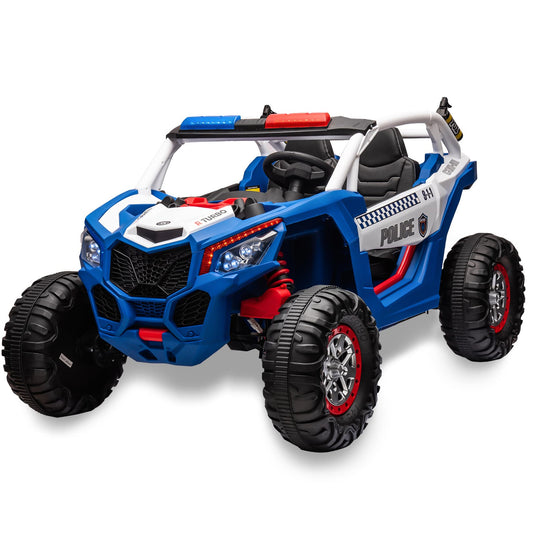 Qeetex 24V 2Seater Ride On UTV Car With Remote Control 4WD Powerful Motors Leather Seats Music Lights And Shock Absorbers Blue